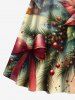 Plus Size Christmas Tree Holly Bowknot Leaf House Snow Print Ombre Scalloped Neck A Line Dress with Tied Belt -  