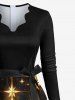 Plus Size Glitter Christmas Tree Ball Star Galaxy Floral Print Scalloped Neck A Line Dress with Belt -  