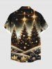 Chemise Boutonnée Imprimée Élément de Noël avec Poche Grande Taille - Café profond XL