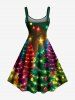 Plus Size Glitter Christmas Tree Ball Light Stars Print Ombre A Line Dress -  