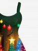 Plus Size Glitter Christmas Tree Ball Light Stars Print Ombre A Line Dress -  