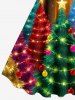 Plus Size Glitter Christmas Tree Ball Light Stars Print Ombre A Line Dress -  
