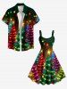 Plus Size Glitter Christmas Tree Ball Light Stars Print Ombre A Line Dress -  