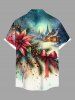 Plus Size Christmas Tree Holly Bowknot Leaf House Snow Print Ombre Button Pocket Shirt For Men -  