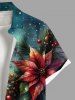 Plus Size Christmas Tree Holly Bowknot Leaf House Snow Print Ombre Button Pocket Shirt For Men -  