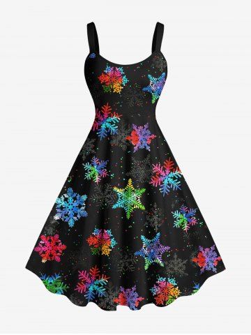 Robe de Noël Ligne A Ombre Galaxie Colorée Flocon de Neige Imprimés de Grande Taille - BLACK - XS