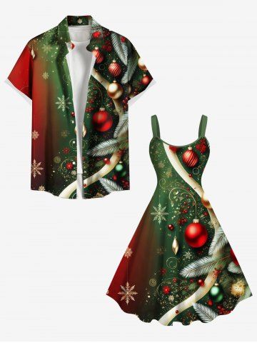 Christmas Ball Snowflake Print Ombre Plus Size Matching Outfit For Couples - GREEN