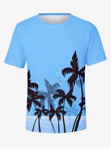 Plus Size Coconut Tree Bird Sea Print Hawaii T-shirt For Men - BLUE - XL