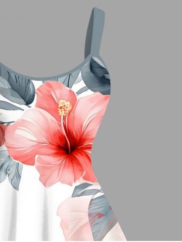 Plus Size Tropical Leaf Hibiscus Flower Print Hawaii Tank Dress
