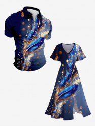 Metallic Feather Galaxy Glitter Sparkling Sequin 3D Print Plus Size Matching Hawaii Beach Outfit For Couples -  
