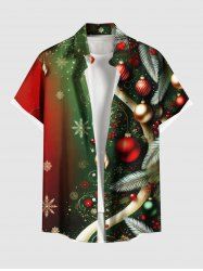 Plus Size Christmas Ball Snowflake Print Ombre Button Pocket Shirt For Men -  