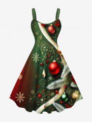 Plus Size Christmas Ball Snowflake Print Ombre A Line Dress -  
