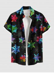 Chemise Boutonnée Imprimé Galaxie Colorée et Flocon de Neige de Noël Grande Taille avec Poche pour Homme - Noir M