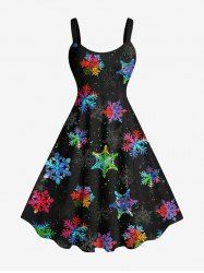 Plus Size Colorful Ombre Christmas Snowflake Galaxy Print A Line Dress -  