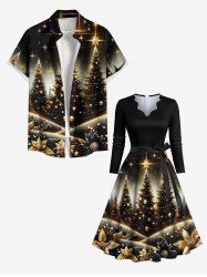 Tenue Grande Taille à Étoile et Arbre de Noël Brillant pour Couples - Café profond 