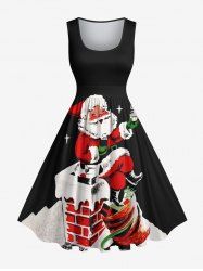 Plus Size Christmas Santa Claus Star Chimney Print 1950s Vintage Dress -  