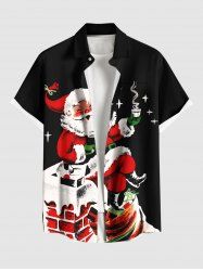 Chemise Etoile Père Noël et Cheminée Imprimés de Grande Taille avec Poche en Avant - Noir 4XL