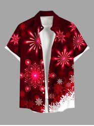 Plus Size Christmas Snowflake Glitter Belt 3D Print Buttons Pocket Shirt For Men -  