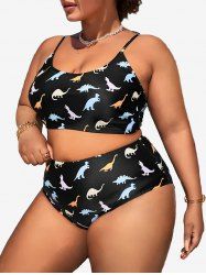 Plus Size Dinosaur Print High Waist Tankini Swimsuit(Adjustable Shoulder Strap) -  