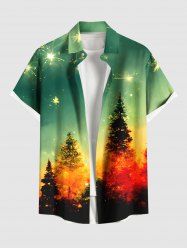 Plus Size Christmas Tree Fireworks Print Ombre Button Pocket Shirt For Men -  