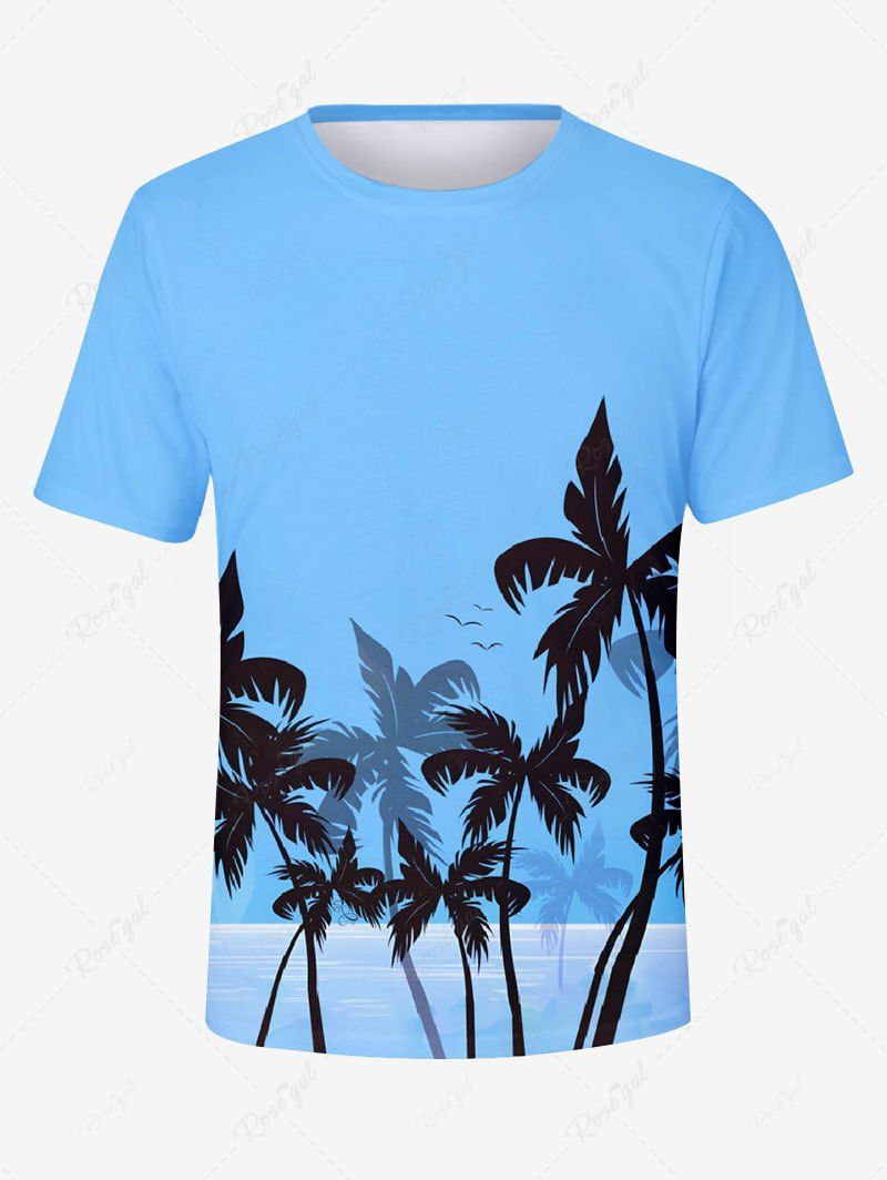 Outfits Plus Size Coconut Tree Bird Sea Print Hawaii T-shirt For Men  