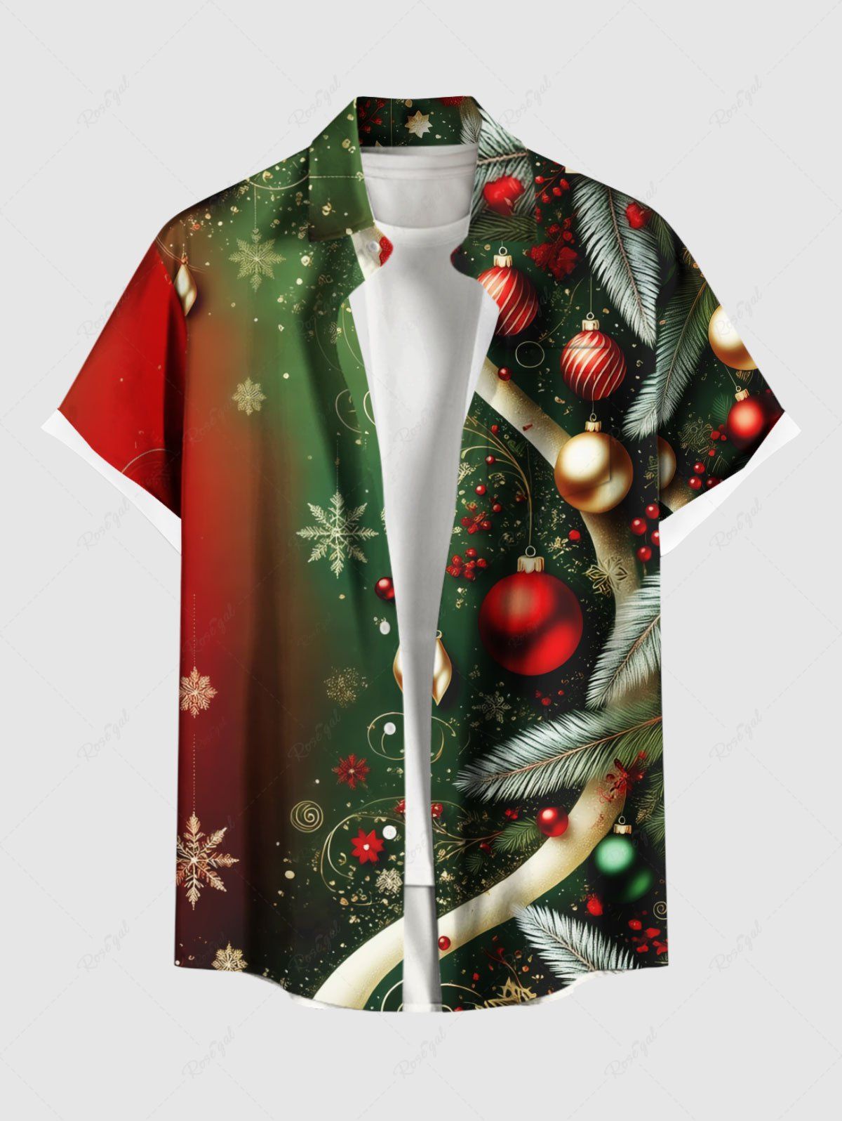 Chemise avec Poche et à Imprimé Boules de Noël et Flocons de Neige Grande-Taille pour Hommes Vert S