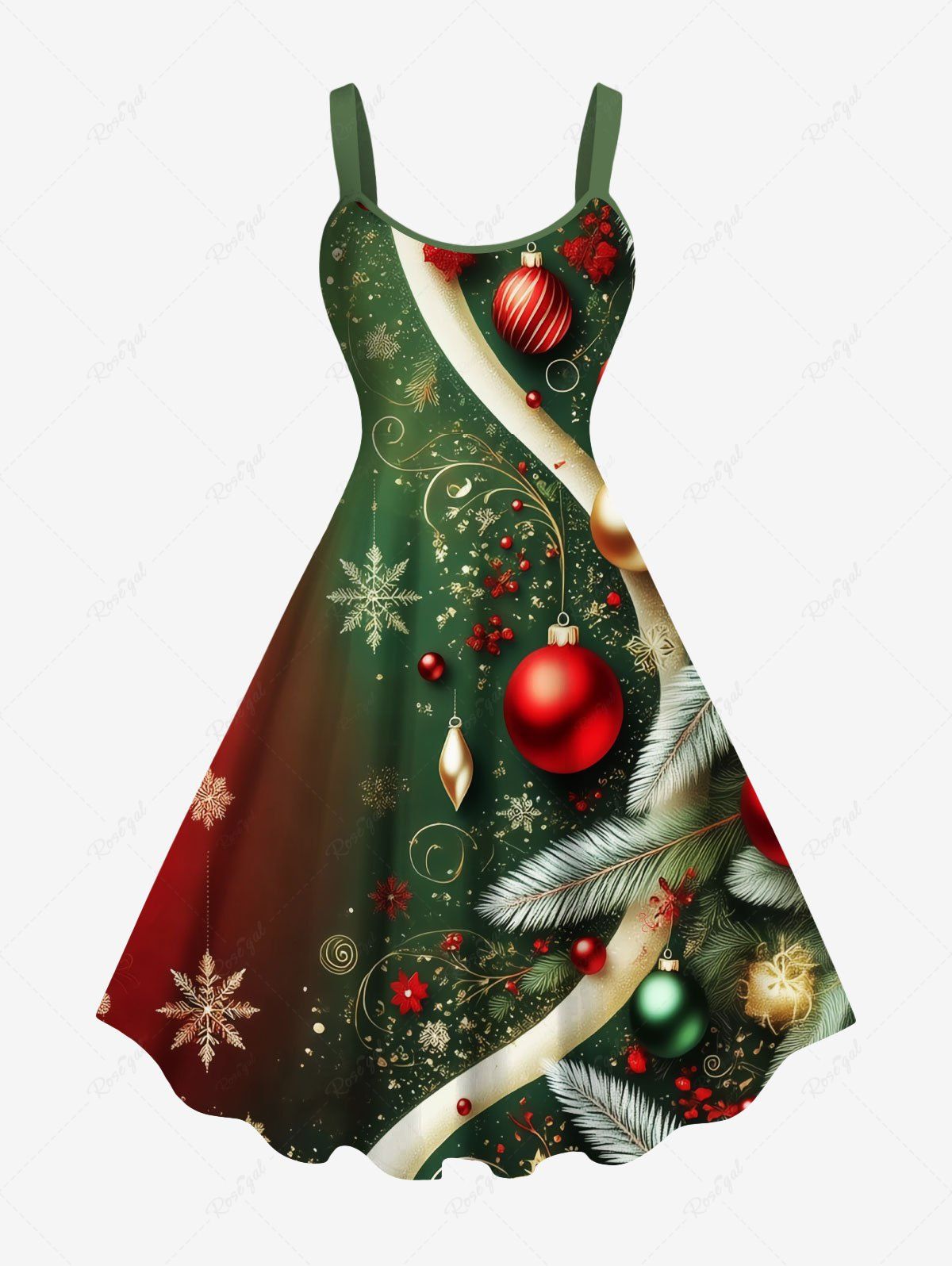 Hot Plus Size Christmas Ball Snowflake Print Ombre A Line Dress  