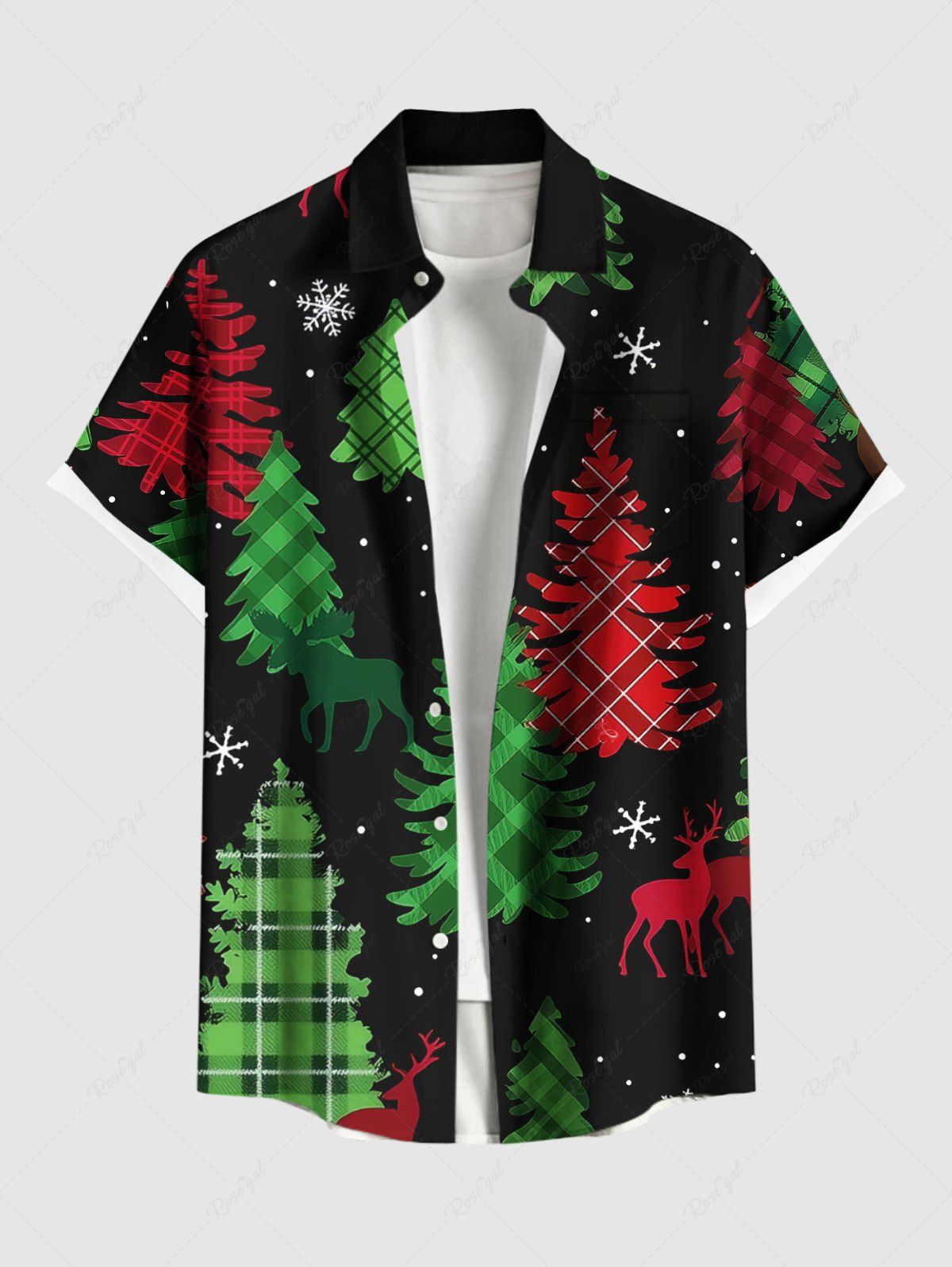 Chemise à Carreaux Flocon de Neige Cerf et Galaxie Imprimés de Noël avec Poche de Grande Taille pour Homme Noir 3XL