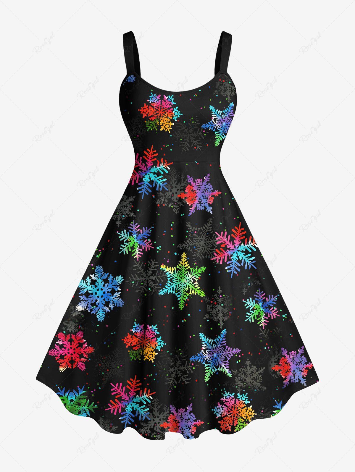 Sale Plus Size Colorful Ombre Christmas Snowflake Galaxy Print A Line Dress  