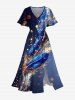 Metallic Feather Galaxy Glitter Sparkling Sequin 3D Print Plus Size Matching Hawaii Beach Outfit For Couples -  