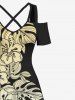 Tropical Leaf Hibiscus Flower Print Plus Size Matching Hawaii Beach Outfit For Couples -  