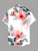 Chemise Décontractée Fleur Feuille D'Hibiscus et Feuille Tropicale Imprimées de Grande Taille avec Poche - Blanc 4XL