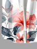Chemise Décontractée Fleur Feuille D'Hibiscus et Feuille Tropicale Imprimées de Grande Taille avec Poche - Blanc 4XL