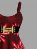 Plus Size Christmas Snowflake Glitter Belt 3D Print Tank Dress -  