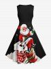 Plus Size Christmas Santa Claus Star Chimney Print 1950s Vintage Dress -  