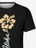 Plus Size Hibiscus Flower Letters Print T-shirt -  