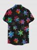 Chemise Boutonnée Imprimé Galaxie Colorée et Flocon de Neige de Noël Grande Taille avec Poche pour Homme - Noir S