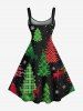 Plus Size Plaid Christmas Tree Snowflake Galaxy Elk Print A Line Dress -  