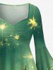 Robe asymétrique grande taille à imprimé sapin de Noël et feux d'artifice, dégradée et froncée. - Vert M