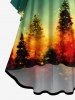 Robe asymétrique grande taille à imprimé sapin de Noël et feux d'artifice, dégradée et froncée. - Vert M