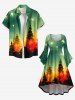 Robe asymétrique grande taille à imprimé sapin de Noël et feux d'artifice, dégradée et froncée. - Vert M