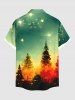 Plus Size Christmas Tree Fireworks Print Ombre Button Pocket Shirt For Men -  