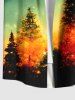 Plus Size Christmas Tree Fireworks Print Ombre Button Pocket Shirt For Men -  