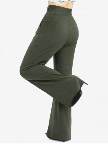 Twist Foldover Panel Ribbed Chain Belt Fleece Turn Down Collar Cable Knit Sweater and Wide Leg Pants Plus Size Outfit