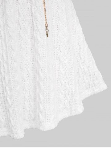 Twist Foldover Panel Ribbed Chain Belt Fleece Turn Down Collar Cable Knit Sweater and Wide Leg Pants Plus Size Outfit