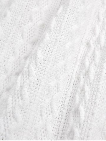 Twist Foldover Panel Ribbed Chain Belt Fleece Turn Down Collar Cable Knit Sweater and Wide Leg Pants Plus Size Outfit