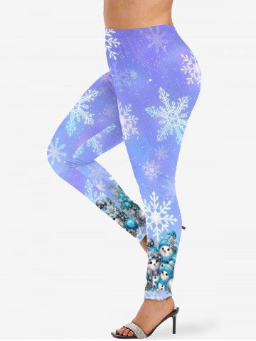 Plus Size Christmas Ball Flower Snowman Hat Scarf Snowflake Print Leggings - BLUE - S