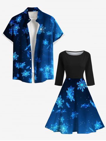 Christmas Snowflake Ombre Galaxy Print Plus Size Matching Outfit For Couples - BLACK