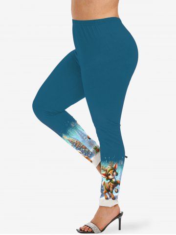 Plus Size Christmas Tree Ball Elk Snowflake Print Leggings - BLUE - S