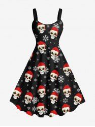 Plus Size Christmas Hat Snowflake Stars Skull Print A Line Dress -  